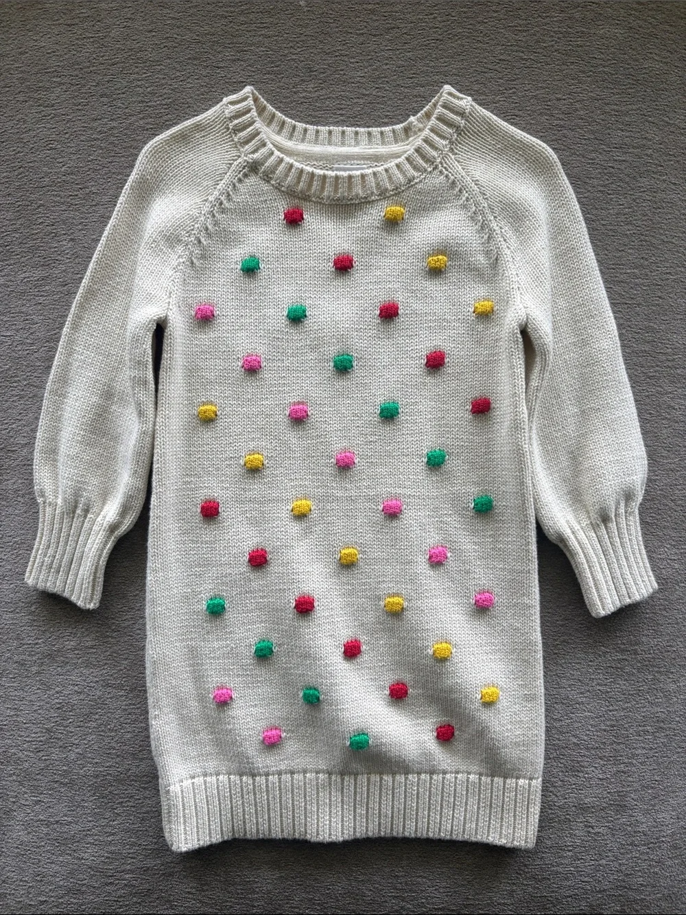 NWT Baby Gap Kids Cream Rainbow Pom-Pom Knit Sweater Dress Size 3T